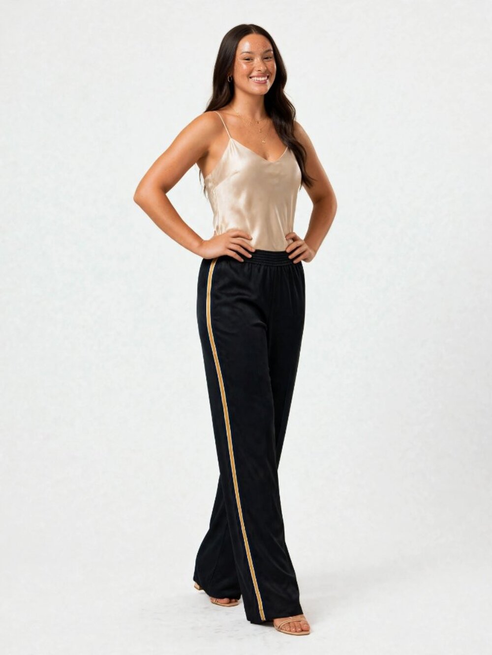 BCBGMAXAZRIA Black Track Pants Gold White Stripe M